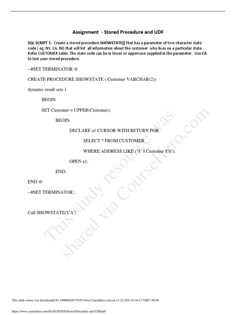 This Study Resource Was: Assignment - Stored Procedure and UDF | PDF ...