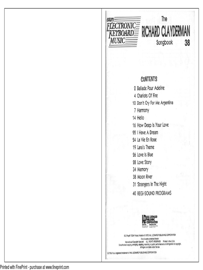 Richard Clayderman The Richard Clayderman Songbook (Easy Electronic