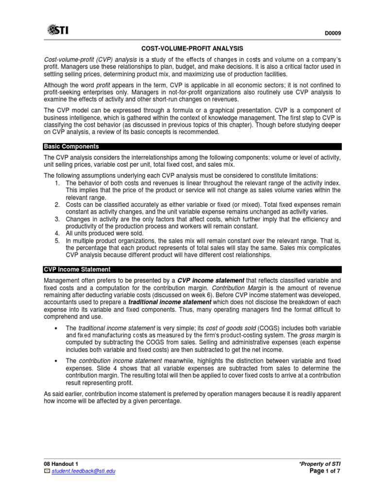 Cost-Volume-Profit (CVP) Analysis: Basic Components | PDF | Accounting ...