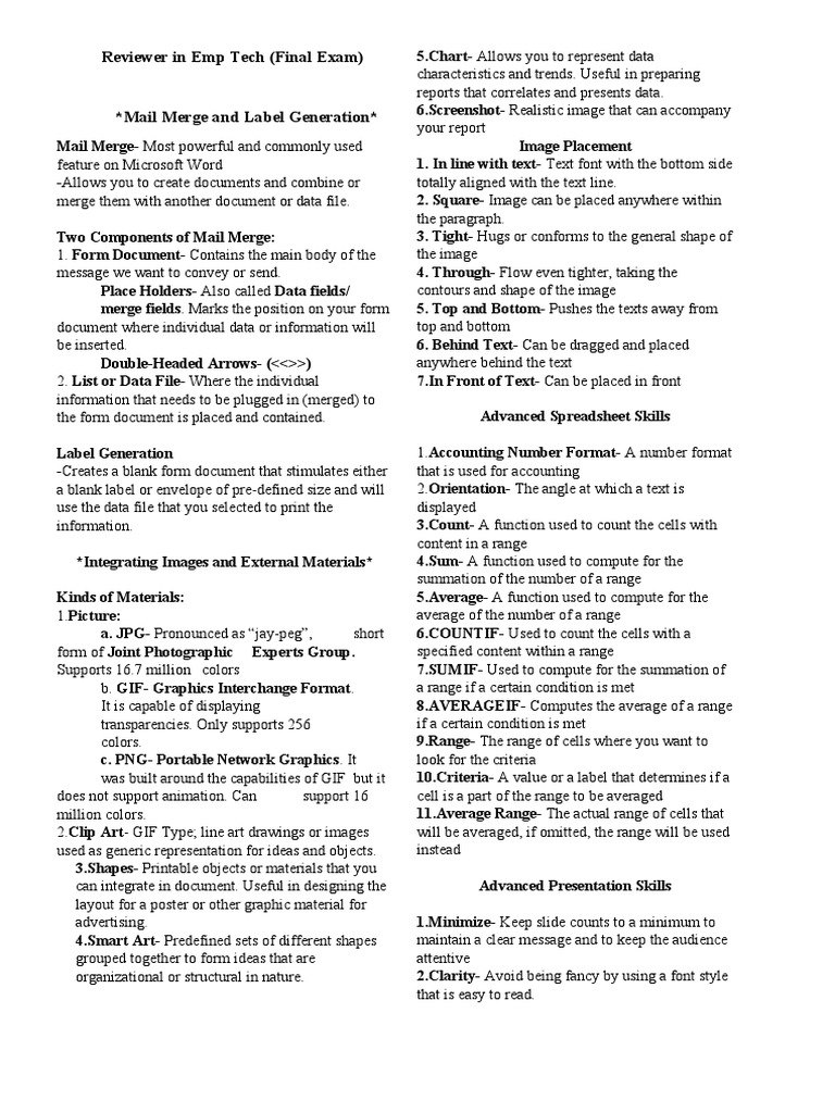 Emp Tech Final Exam Reviewer Guide | PDF | Hyperlink | Computing