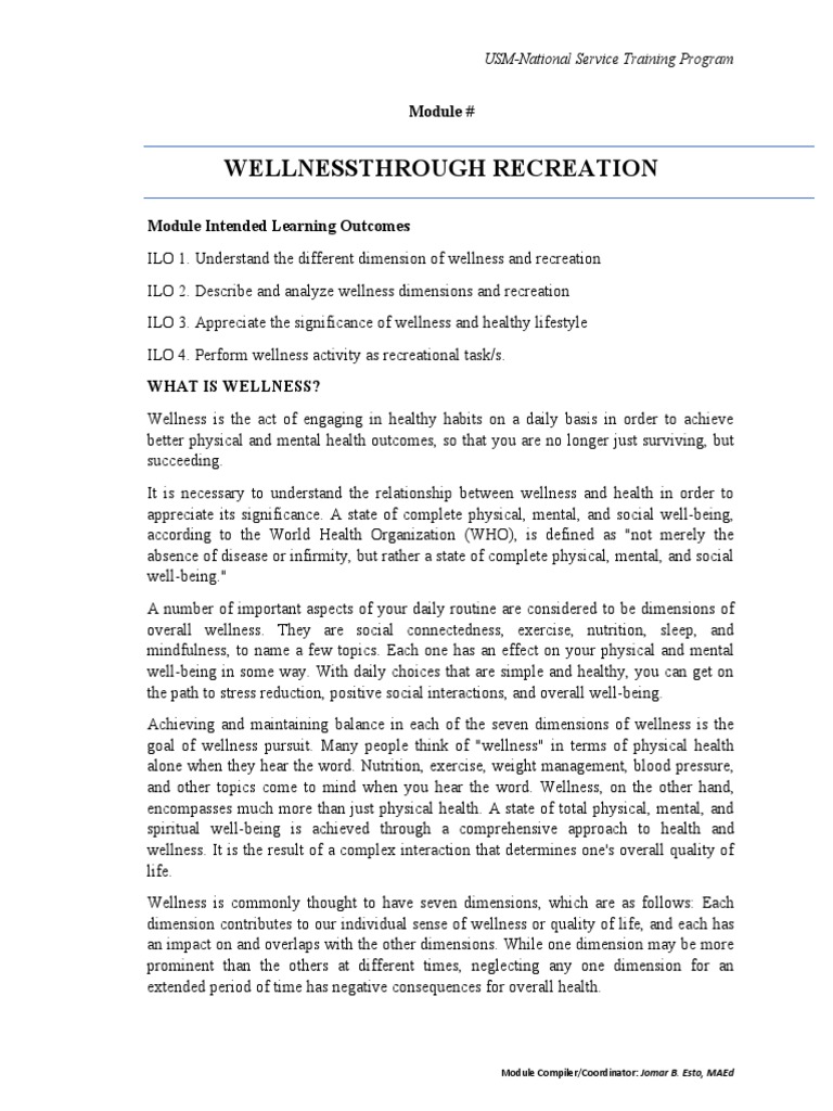 Wellness Thrugh Recreation | PDF | Human Nature | Psychological Concepts