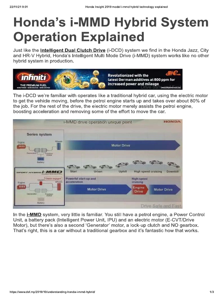 Honda Insight 2019 Model I-Mmd Hybrid Technology Explained | PDF