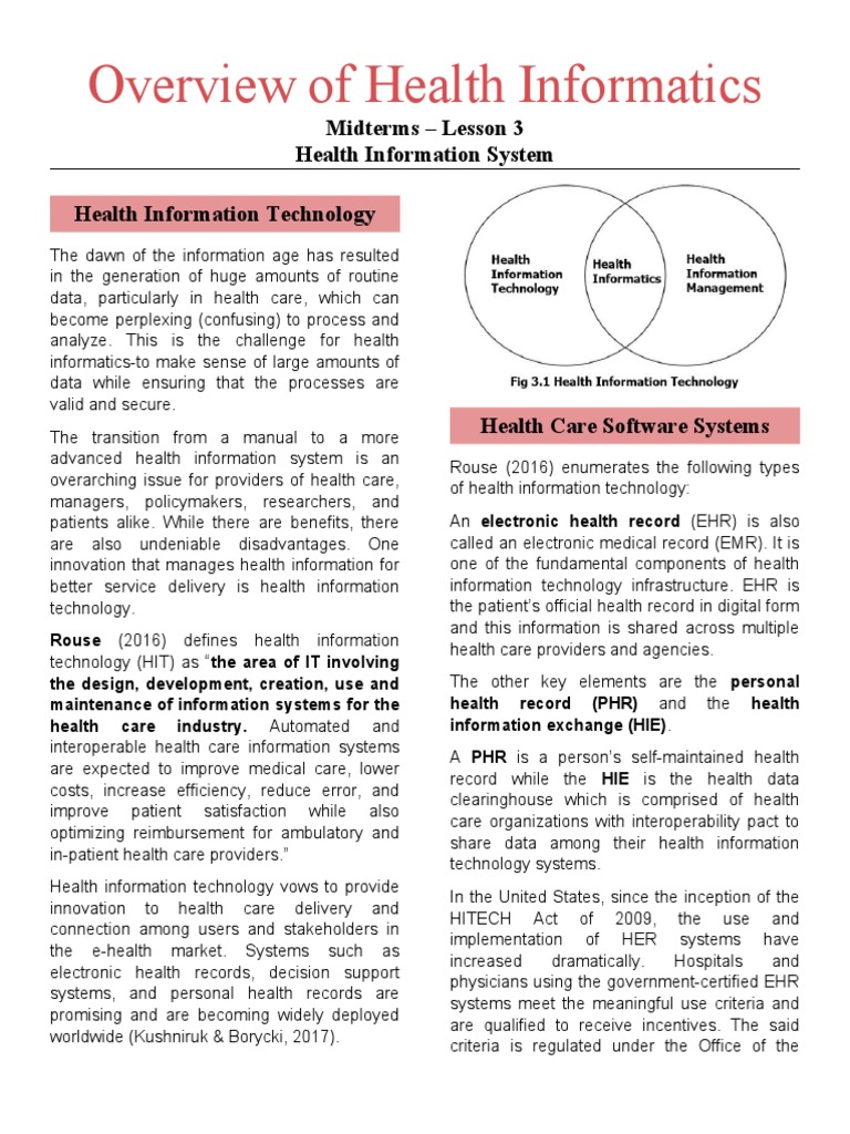 L3 Overview of Health Informatics | PDF | Electronic Health Record ...