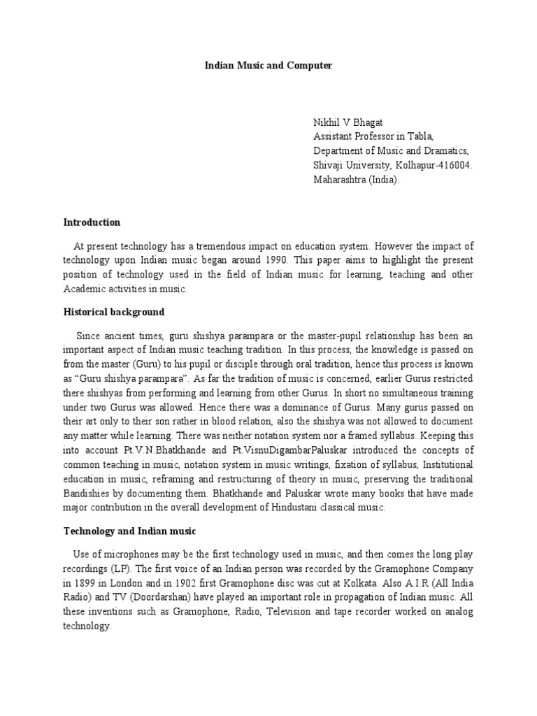 Technology's Impact on Indian Music | PDF | Educational Technology ...
