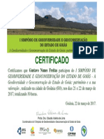 Certificado de participação em simpósio de geodiversidade