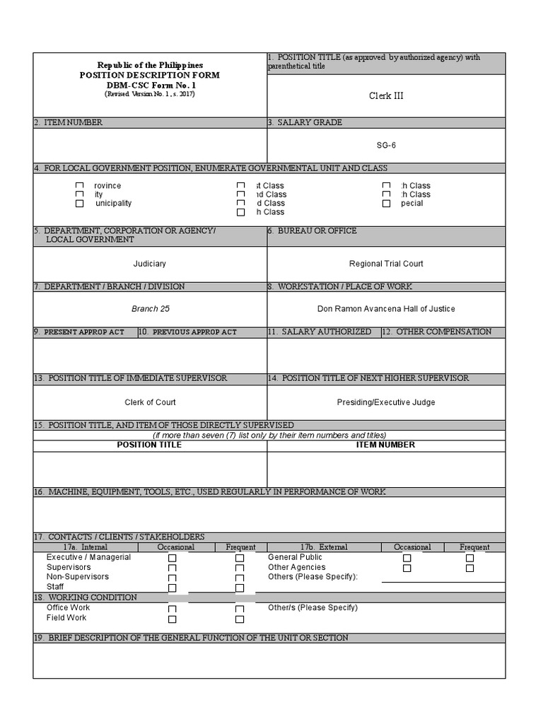 Position Description Form for Clerk III | PDF | Government | Justice