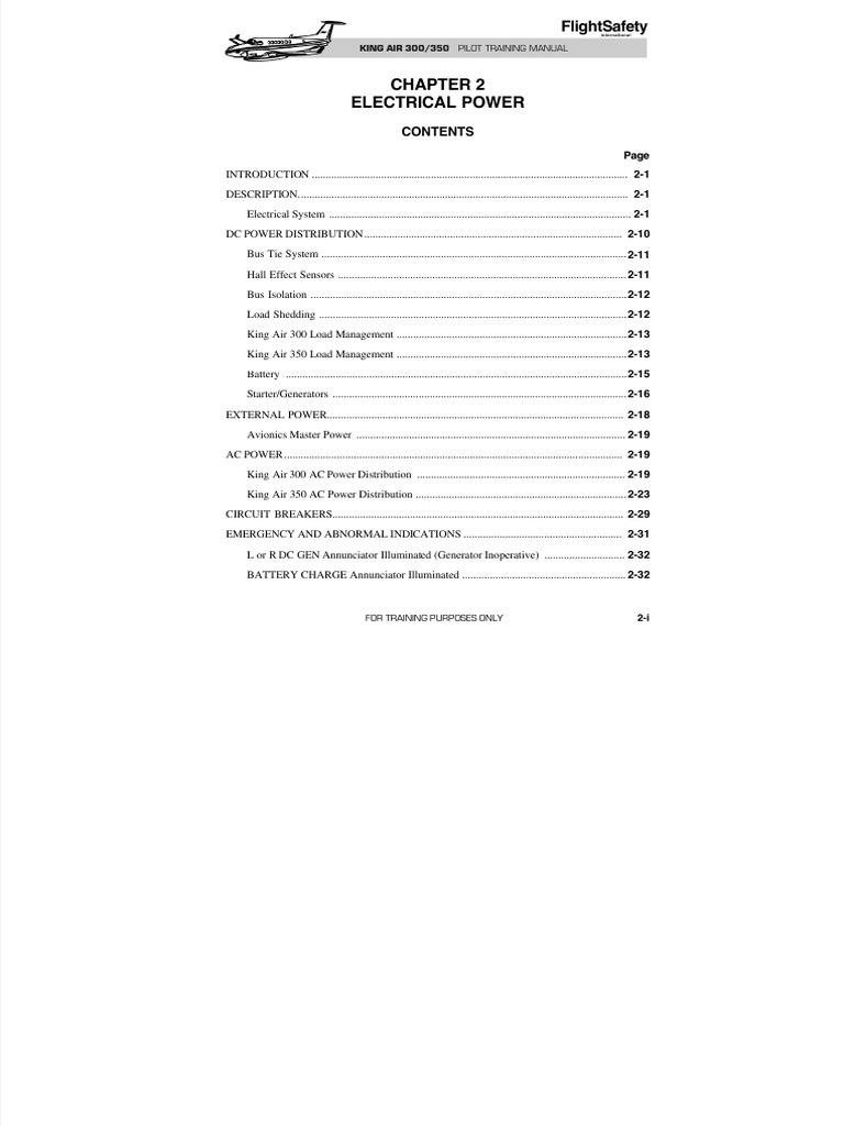 King Air 350 Manual Chapter02 PDF Electric Power Distribution Switch