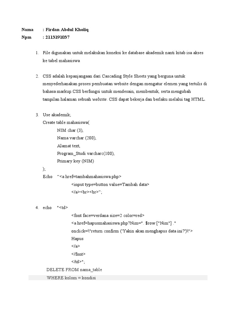 Pemrograman Web Lanjutan: Database Mahasiswa | PDF