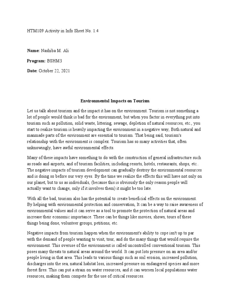Environmental Impacts of Tourism | PDF | Tourism | Water