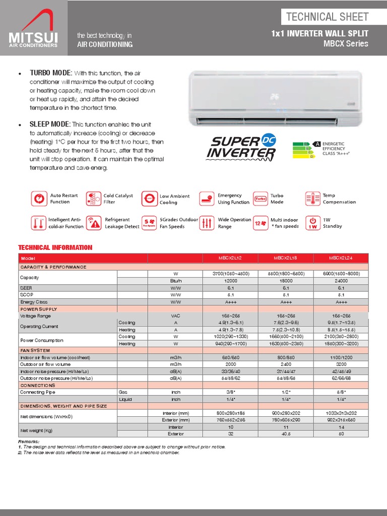 MBCX Series Air Conditioner Specs | PDF | Air Conditioning ...