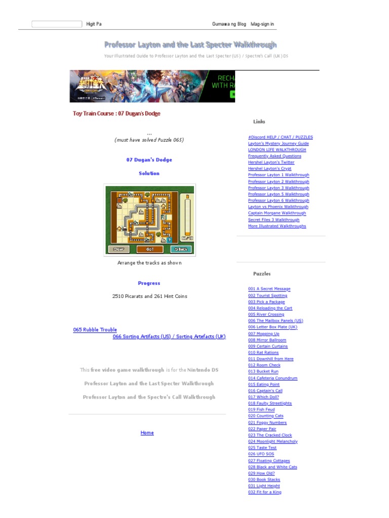 Professor Layton Puzzle Solutions Guide | PDF