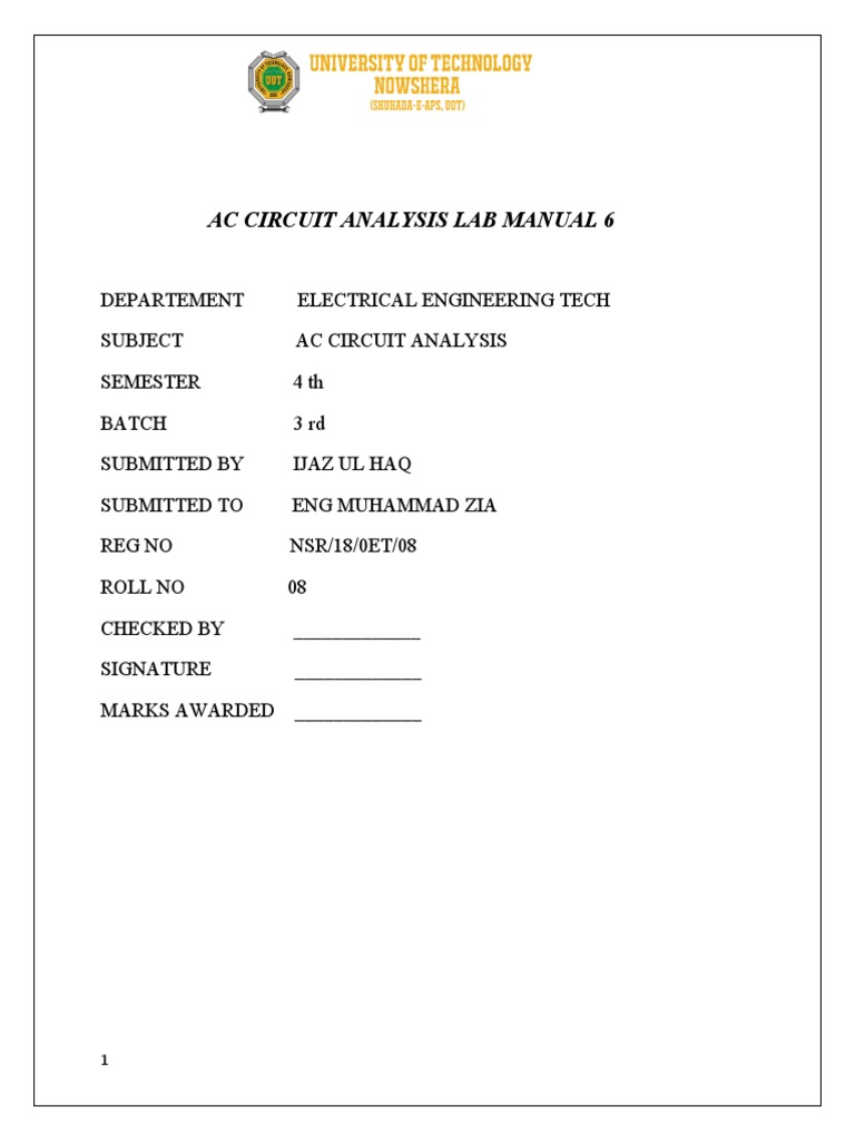 Ac Circuit Analysis Lab Manual 6 PDF Electrical Network Capacitor