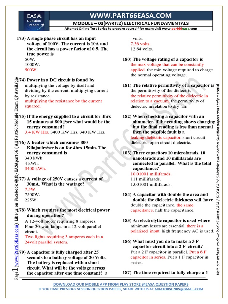 EASA Module 3 Electrical Fundamentals | PDF | Capacitor | Electrical ...