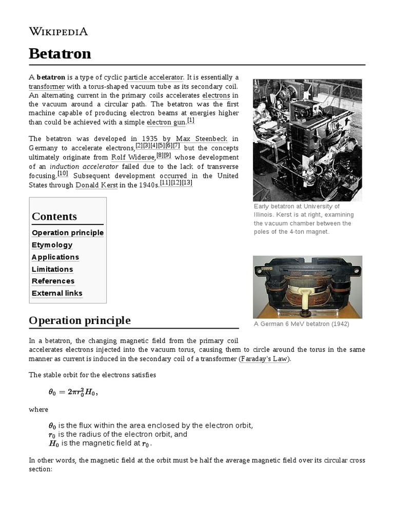 Betatron Operation Principle Etymology Applications Limitations