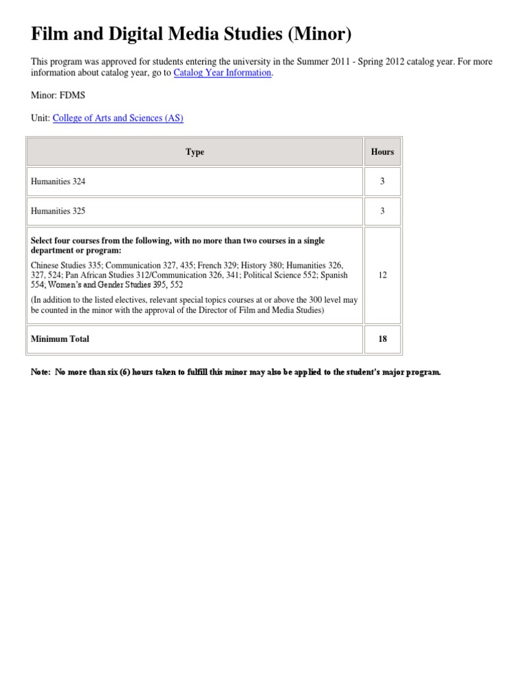 Film and Digital Media Studies Minor | PDF