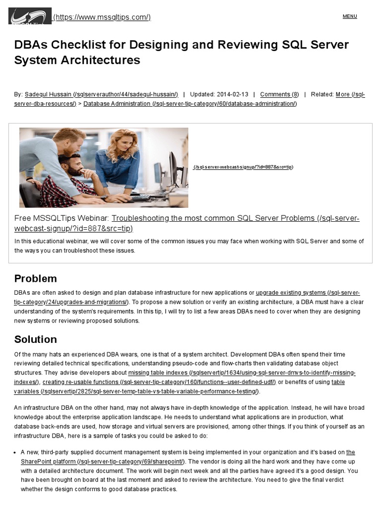 DBAs Checklist For Designing and Reviewing SQL Server System ...
