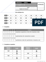 Ficha de avaliação de matemática do 3o ano