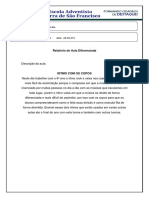 Relatório Aula Diferenciada 6º Ano - Ritmo Com Os Copos