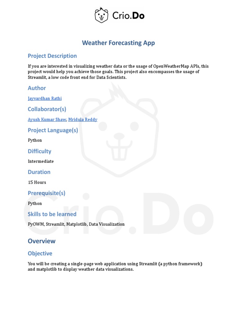 Weather Forecasting App: Project Description | PDF | Library (Computing ...