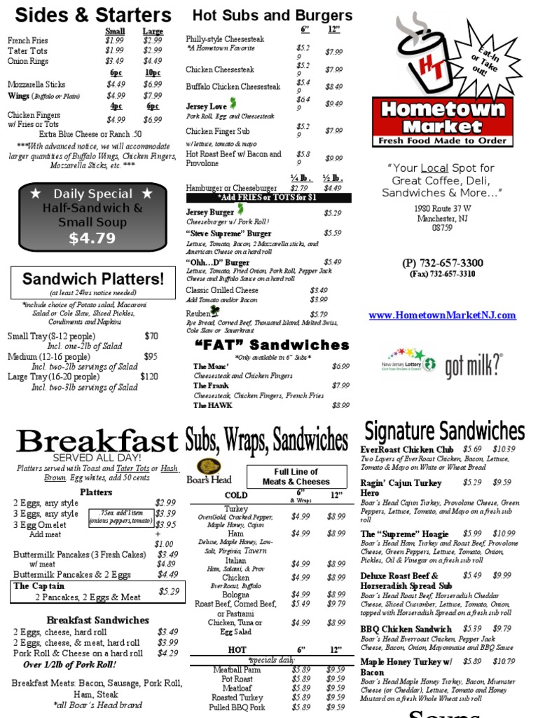 Local Deli Menu & Catering Options | PDF | Hamburgers | Salad