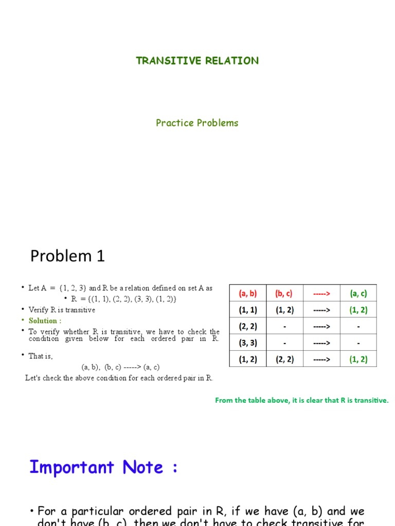 Lecture4 - Problems On TRANSITIVE RELATION | PDF