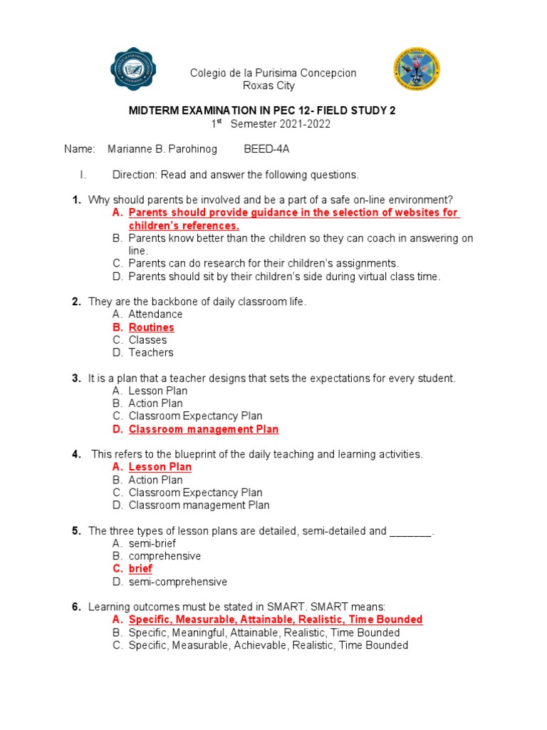 PEC 12 Midterm Exam: Lesson Planning | PDF | Lesson Plan | Classroom ...