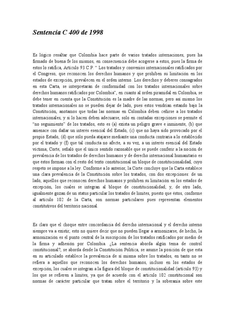 Sentencia C 400 de 1998 | PDF | Tratado | Constitución