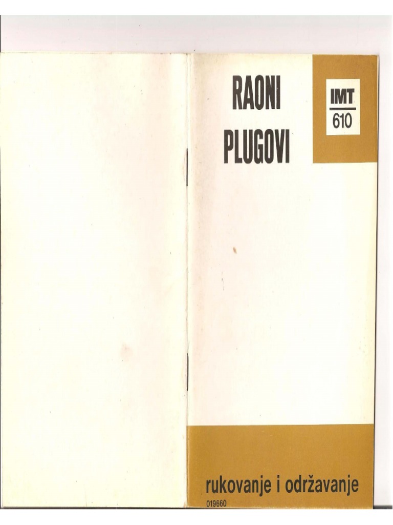 Uputstvo Za Rukovanje I Odrzavanje Raoni Plug IMT 610 | PDF