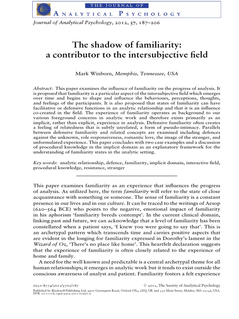 The Shadow of Familiarity | PDF | Psychoanalysis | Consciousness