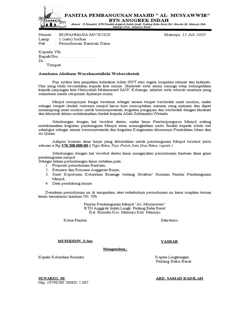 Proposal Pembangunan Masjid Al-Musyawwir | PDF