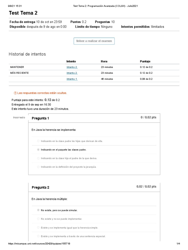 Test de Programación Avanzada en Java | PDF | Clase (Programación ...