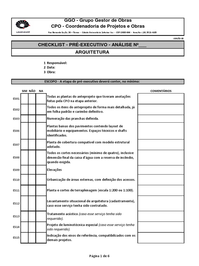Checklist PE Arquitetura R05 | PDF | Setores econômicos | Projeto ...