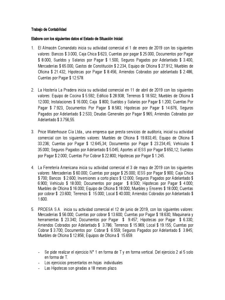 Estado de Situación Inicial - Repaso | PDF | Cheque | Servicios financieros