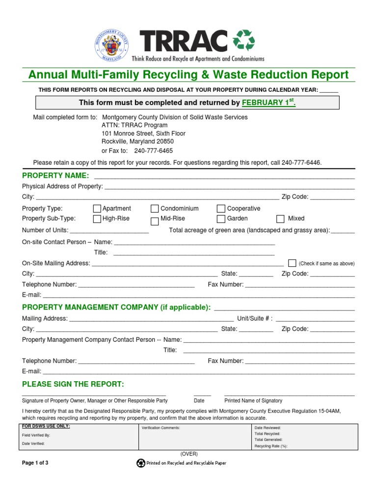 Annual Multi-Family Recycling Report | PDF | Recycling | Reuse