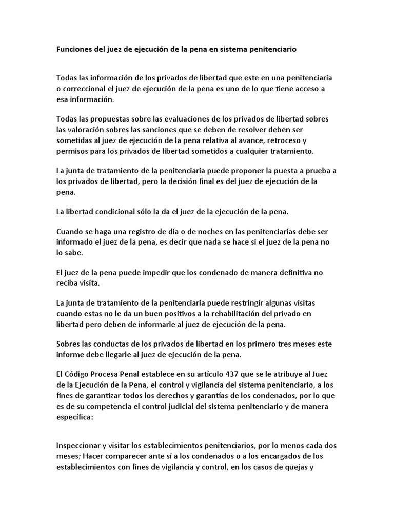 Funciones Del Juez de Ejecución de La Pena. J.R.G.M | PDF | Prisión ...