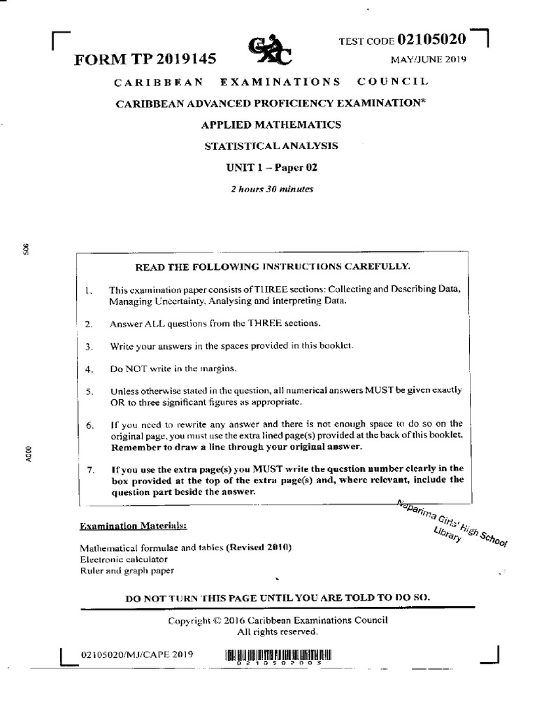 Cape applied mathematics unit 1 paper 2019 pdf