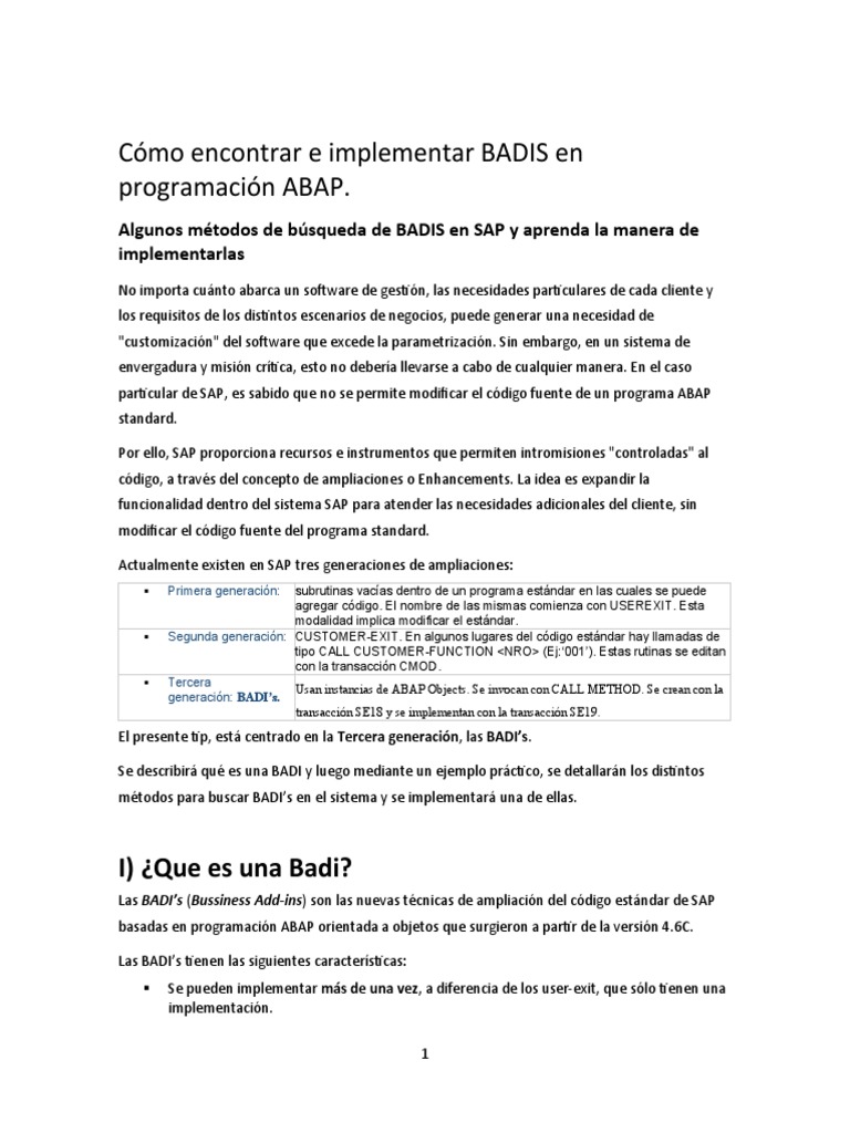 Implementación de BADIs en ABAP SAP | PDF | Software | Tecnologías de ...