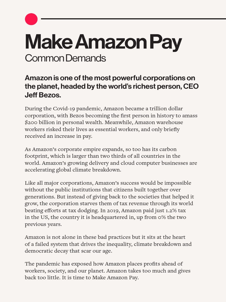 Make Amazon Pay: Demands for Change | PDF | Taxes | Employment