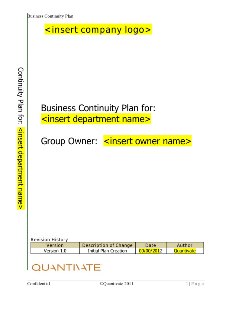 Free Business Continuity - Disaster Recovery Plan Template | PDF
