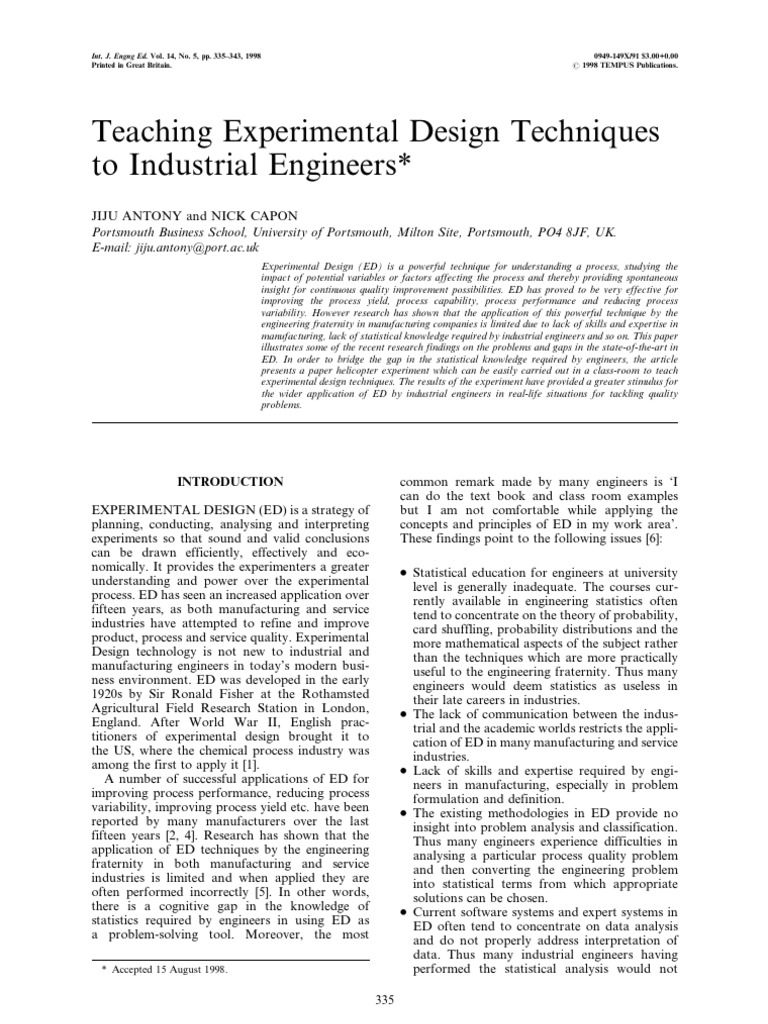 Teaching Experimental Design in Engineering | PDF | Design Of ...