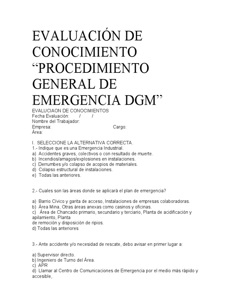 Evaluacion De Conocimiento Pdf