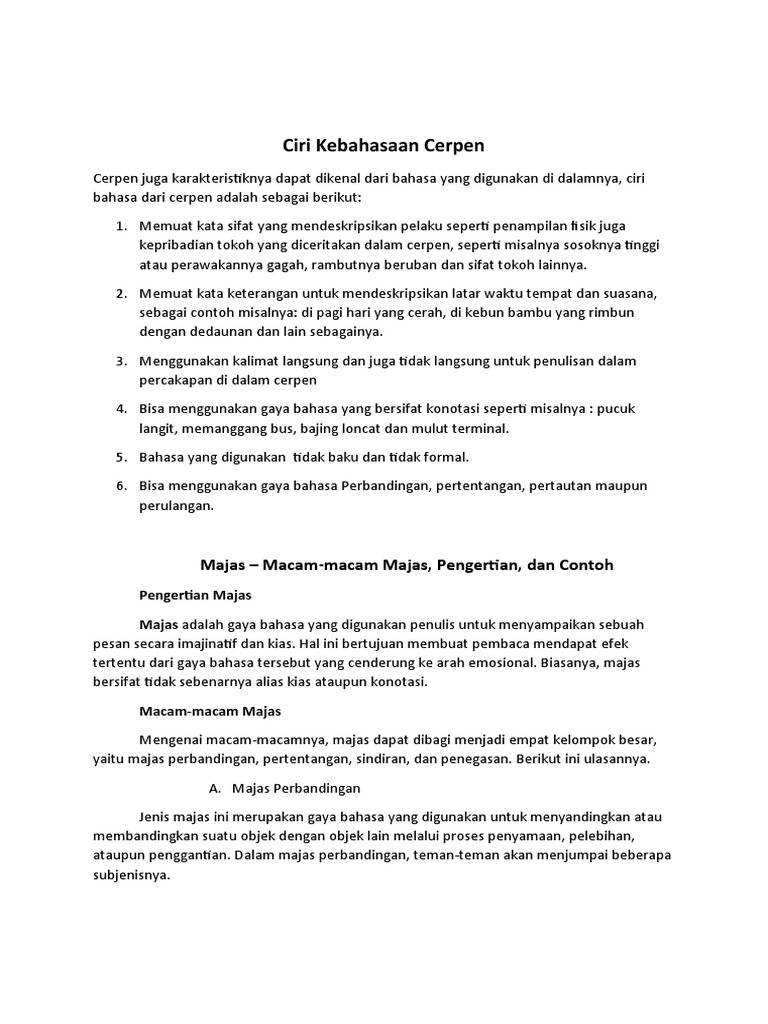 Ciri Kebahasaan Teks Cerpen Dan Macam Majas PDF