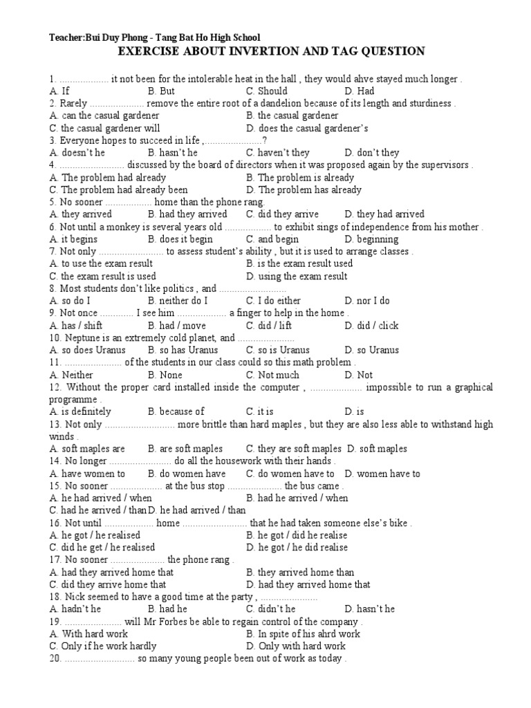 Inversion and Tag Questions Exercises | PDF | Art