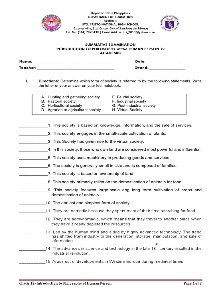 2nd Sumative Exam in Philo2 | PDF | Society | Social Contract