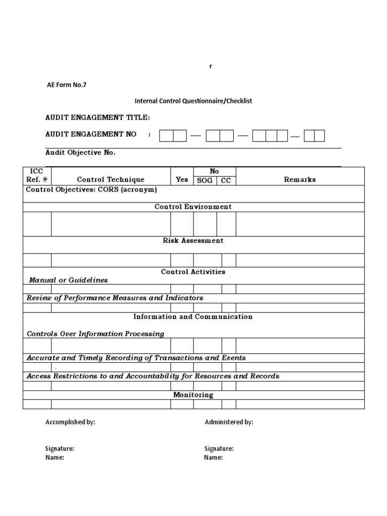 Internal Control Questionnaire Template | PDF | Audit | Internal Control