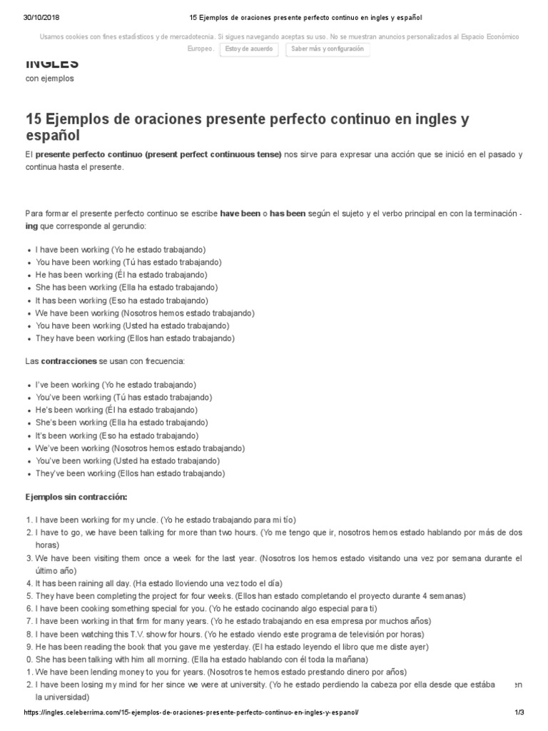 15 Ejemplos de Oraciones Presente Perfecto Continuo en Ingles y Español ...