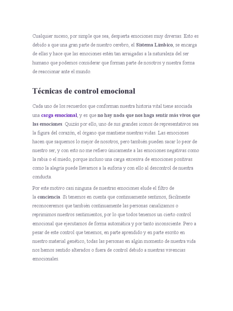 Técnicas de Autocontrol Emocional | PDF | Las emociones | Respiración