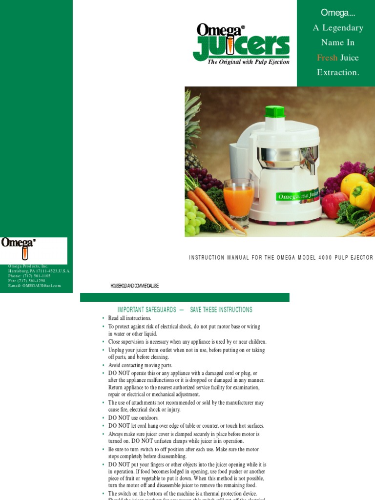 Omega 4000 Manual PDF Juice Diet Nutrition