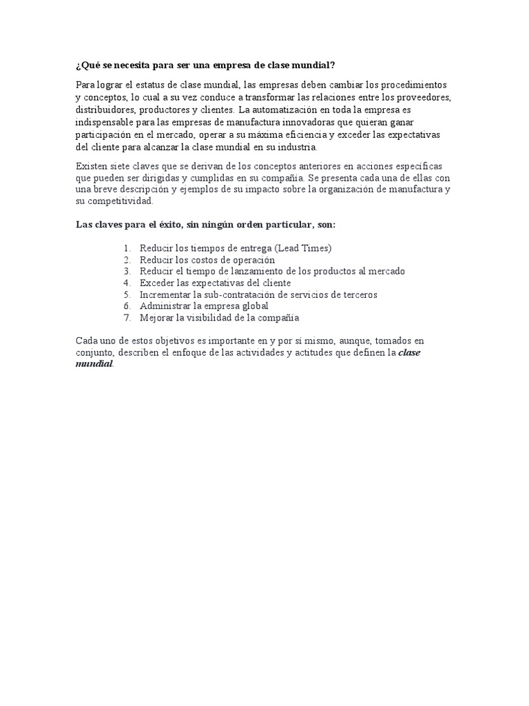 Claves para ser una empresa de clase mundial | PDF | Crecimiento ...