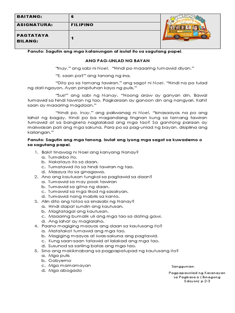 Baitang 6 Babasahin Bilang 1 | PDF
